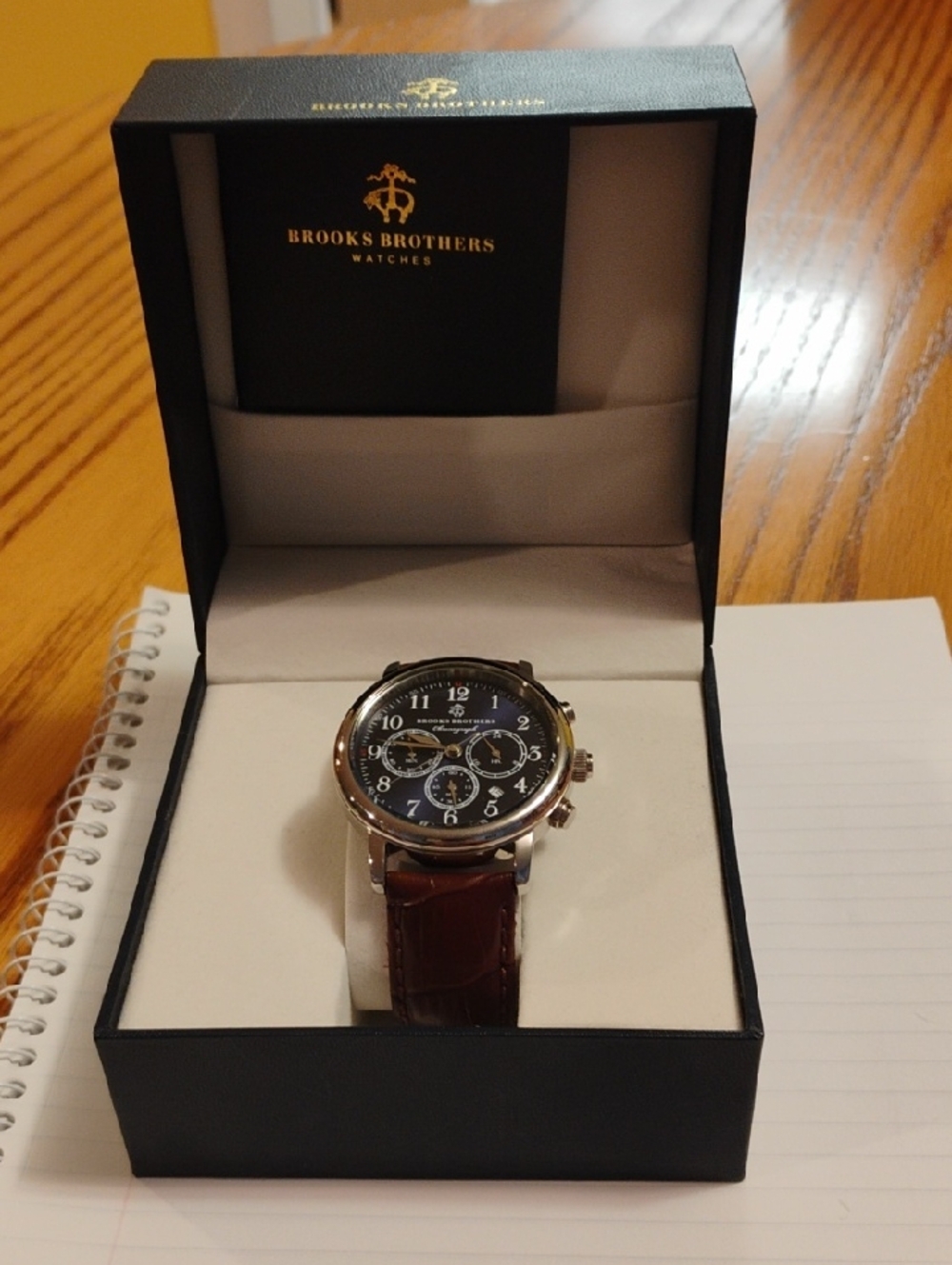 Brooks Brothers Men's Watch with Black Dial and Brown Strap